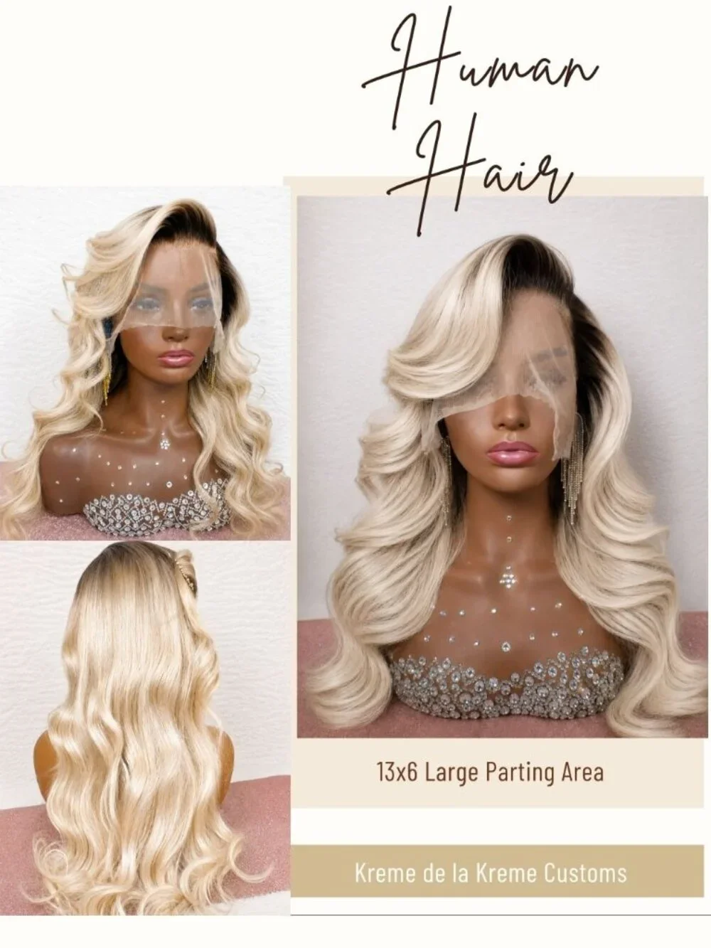 Custom Blonde Balayage Human Hair Lace Front Wig 13x6 HD Lace 22-24 Inch